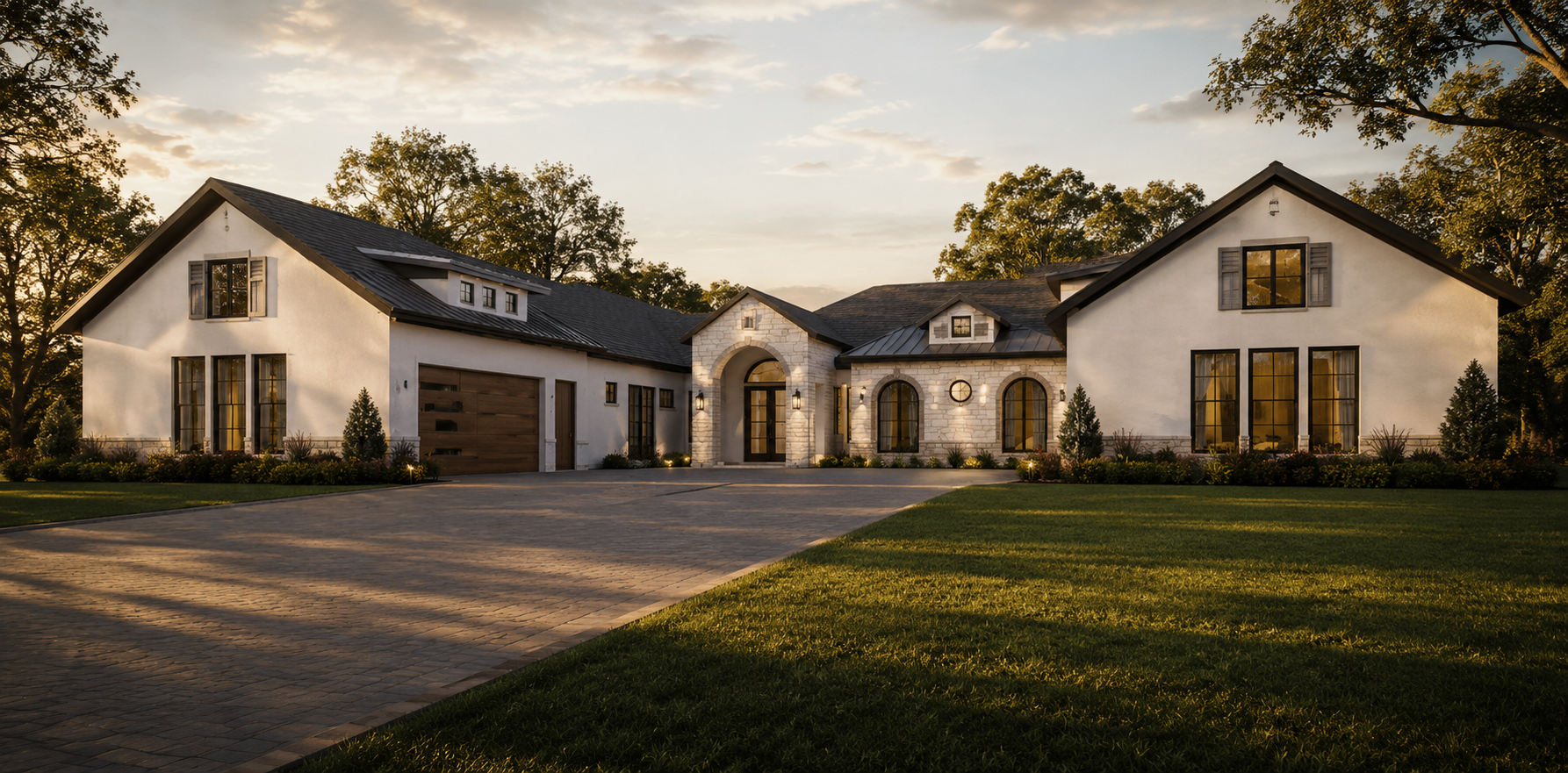 Custom residence front elevation designed by V&Z Design Studio