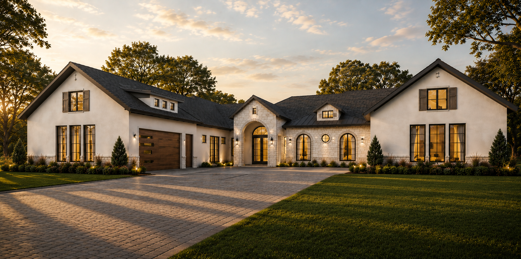 Custom residence front elevation designed by V&Z Design Studio