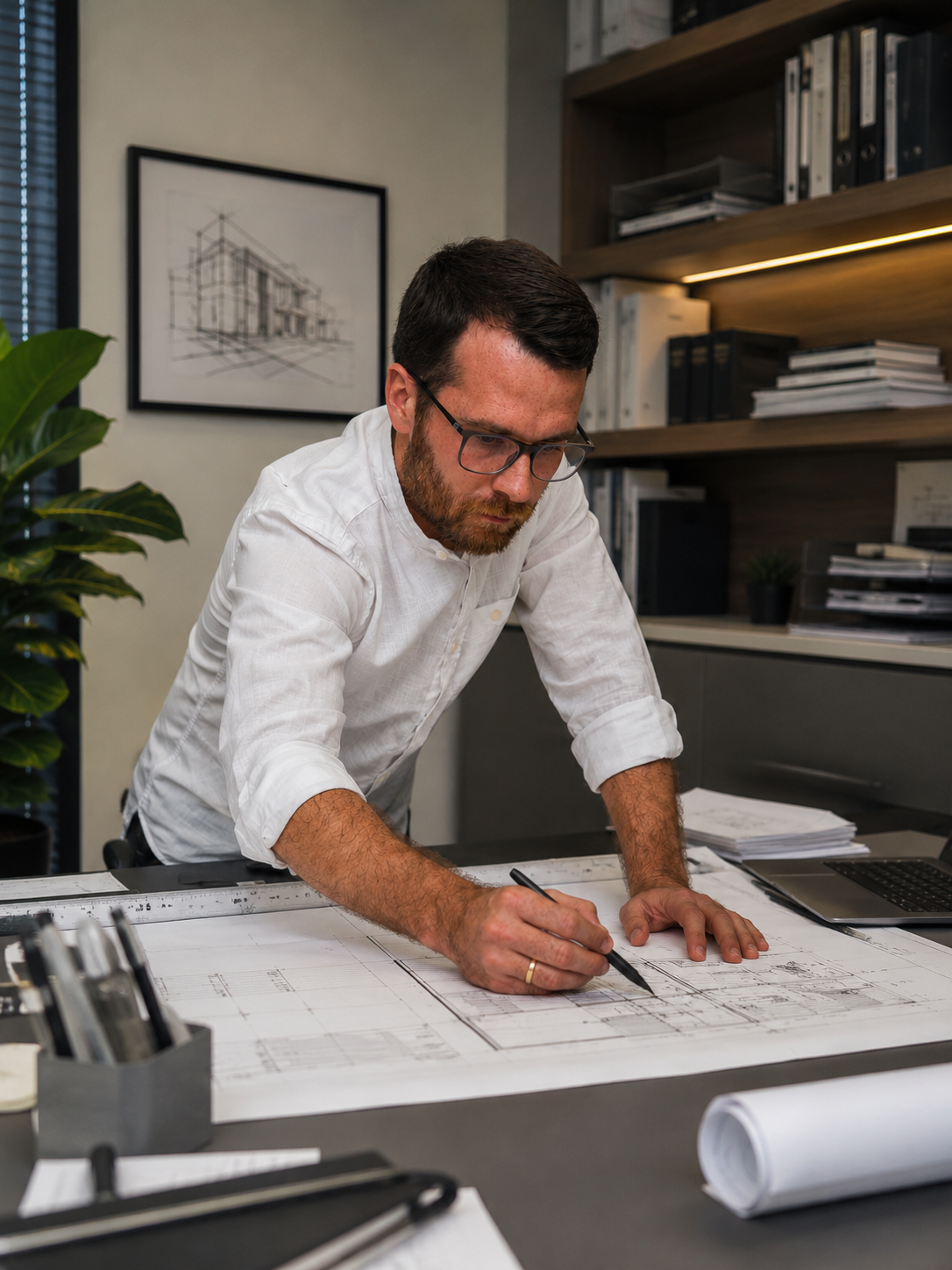 Victor Consuegra developing architectural plans